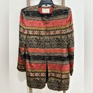 Lord & Taylor Silk Vintage Geometric Blazer Size 6 Long Sleeve Multi Color
